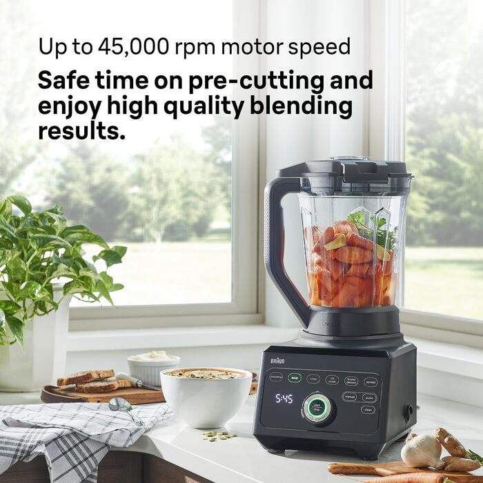Блендер Braun PowerBlend 9 JB9040BK чорний, 1600 Вт, 2л, 18 програм, 10 швидкостей, професійний