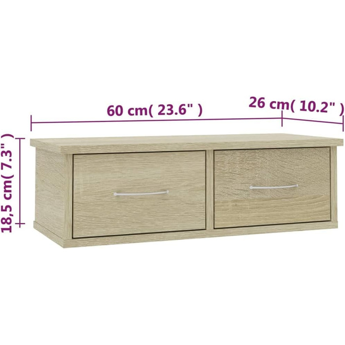 Настінна полиця з 2 шухлядами vidaXL, дуб сонома, 60x26x18,5 см, деревостружкова плита