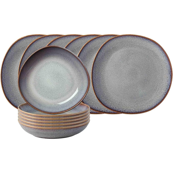 Сервіз Villeroy & Boch Lave Beige 12 предметів: тарілки 28 см і супові миски 21 см на 6 персон, стійке до подряпин, стоновий посуд, бежевий