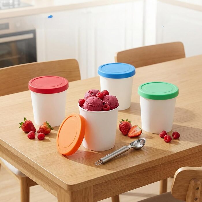 Контейнери для морозива Peohud, 4 шт, 1 л, з силіконовою кришкою, BPA-free, для дому та морозильної камери