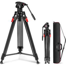 Відеостатив NEEWER 76'' з рідинною головкою, алюмінієвий, важкий, для DSLR та відеокамер, подвійна QR-пластина, навантаження до 8 кг, LL27