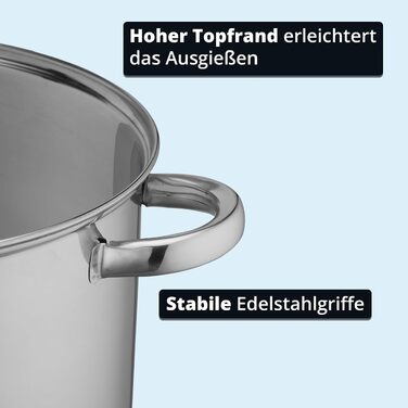 Каструля KHG Topf 26 см, 10 л, нержавіюча сталь, для індукційних плит, срібляста
