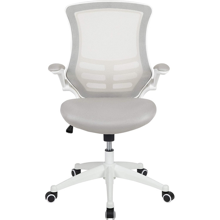 Ергономічне офісне крісло Flash Furniture, сітка, середньої висоти, з відкидними підлокітниками, світло-сіра сітка/білий каркас, 64.77x62.23x104.78 см