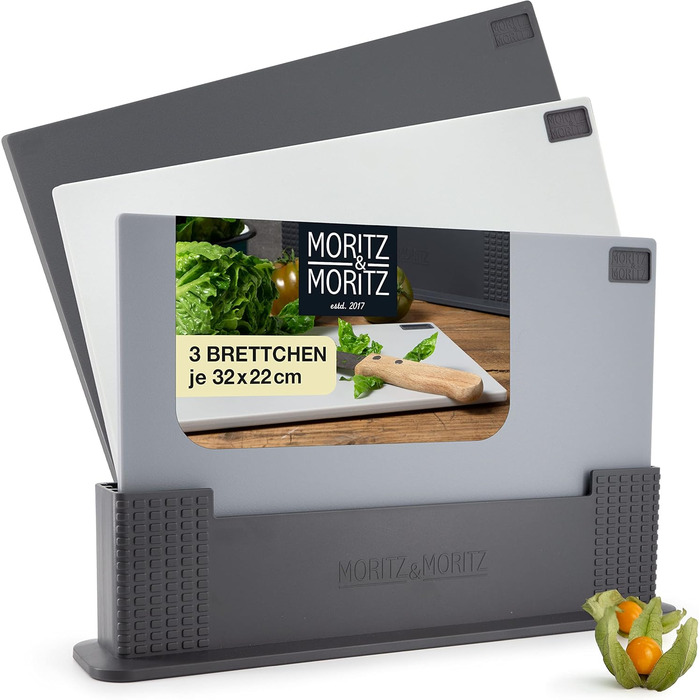 Набір з 3  обробних дощок Moritz & Moritz - 32 x 22 см, сірий, з підставкою, для кухні, можна мити в посудомийній машині