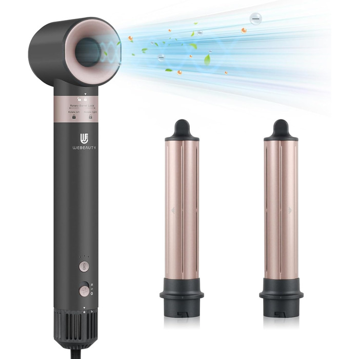 Фен-стайлер 3-в-1 webeauty з іонізацією, 110 000 об/хв, 20 м/с, 200 млн іонів, для сушіння та завивки волосся, рожевий