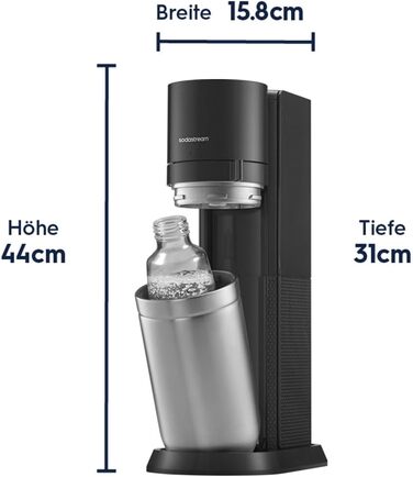 Сифон для води SodaStream Duo Family Pack: з CO2-циліндром, 2 скляними та 2 пластиковими пляшками по 1л (придатні для ПММ), білий, висота 44 см