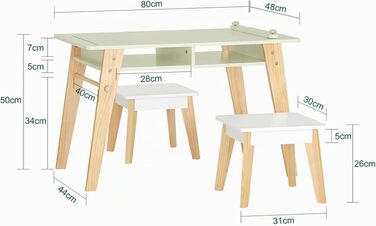 Дитячий стіл SoBuy з 2 стільцями, 80x48x50 см, меблі для дитячої кімнати