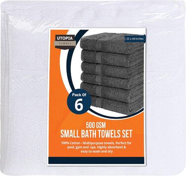 Utopia Towels – набір із 6 середніх банних рушників 100% бавовна з петельками, 60x120 см, м'які та вбираючі рушники для душу, білі