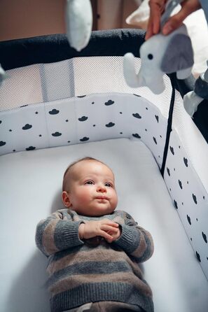 Дитяче ліжечко Momi REVO 2-в-1, приставне та окреме, 6-рівнева регулювання висоти (72-82 см), світло-сіре