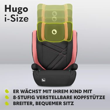 Автокрісло Lionelo Hugo R129 (100-150 см) – ISOFIX, 8 положень підголівника, бічний захист, комфортні підлокітники (Рожеве, I-SIZE)