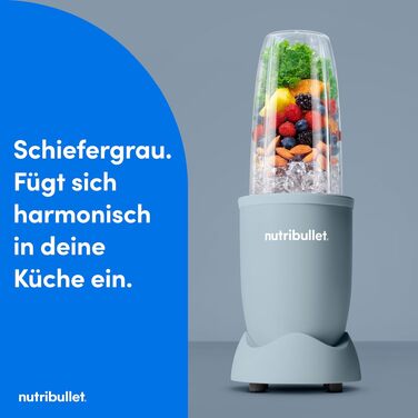 Nutribullet Pro 900 Блендер для смузі та коктейлів, 900 Вт, блакитно-сірий (NB904MASN) - професійний міксер для фруктів та овочів з швидким очищенням