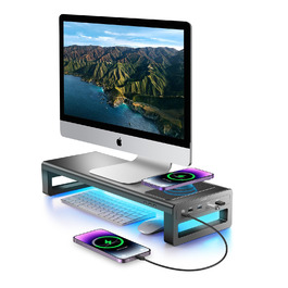 Підставка для монітора VAYDEER USB 3.0 з бездротовою зарядкою та передачею даних, металевий тримач для ноутбуків та комп'ютерів до 32 дюймів, чорний, L