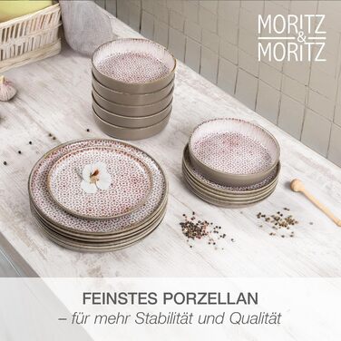 Порцеляновий сервіз Moritz & Moritz ALHAMBRA на 6 осіб, 18 предметів, колір Mousse — сучасний набір посуду (обідні та десертні тарілки, піали)