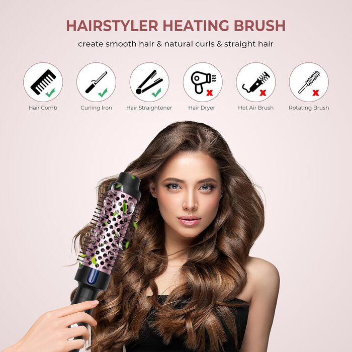 UKLISS Hairstyler 5 в 1: Фен-щітка, плойка, випрямляч для волосся (Чорно-рожевий)