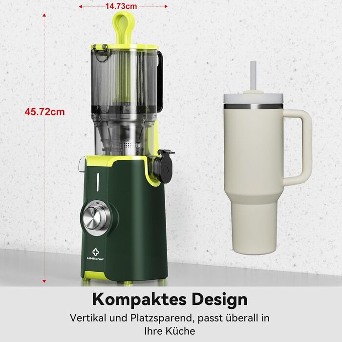 LINKChef Швидковичавник Slow Juicer: холодний віджим, для овочів та фруктів, легко миється, BPA Free, 200W (зелений)