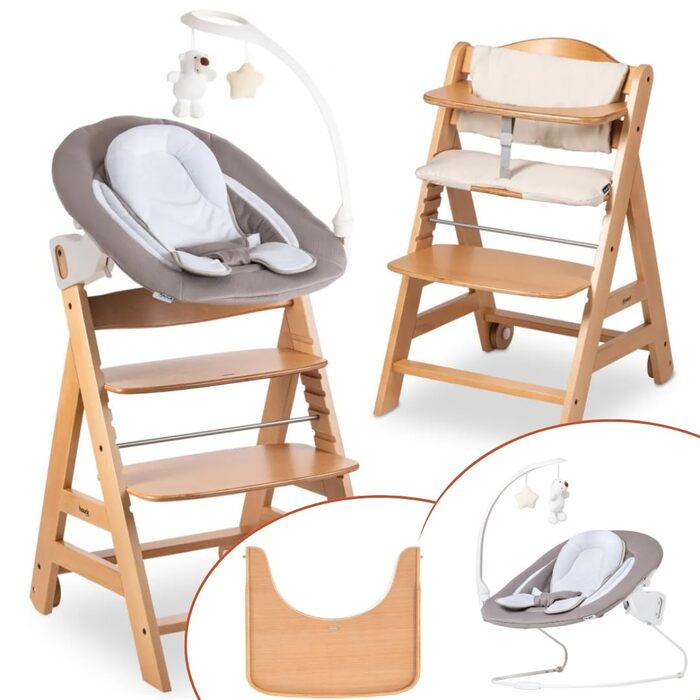 Дитячий стільчик Hauck Beta+ Newborn Set Deluxe - комплект для годування з народження з м'яким сидінням, бланкетом та підносом - білий (натуральний)