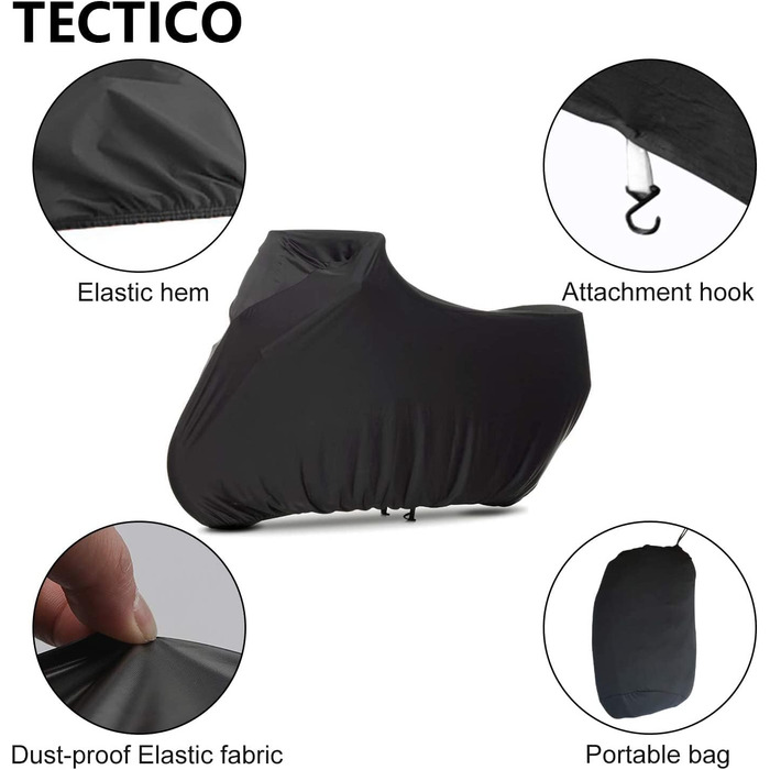 Еластичний чохол для мотоцикла TECTICO XL, дихаючий, для гаража, чорний, 230XL (90×36×49 дюймів)