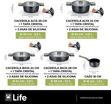 BRA Life - 9-елементний набір посуду з литого алюмінію, екологічний, з керамічним антипригарним покриттям без ПФОА і ПТФЕ, для всіх плит і індукції