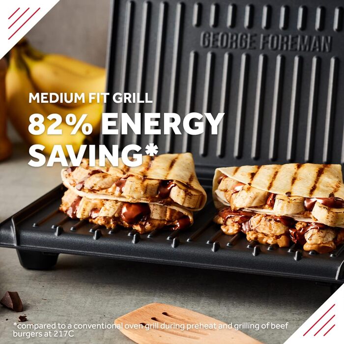 Гриль George Foreman 25810 Medium Fit — універсальна антипригарна електрогриль-плита для грилю, тостів, швидке нагрівання, чорний