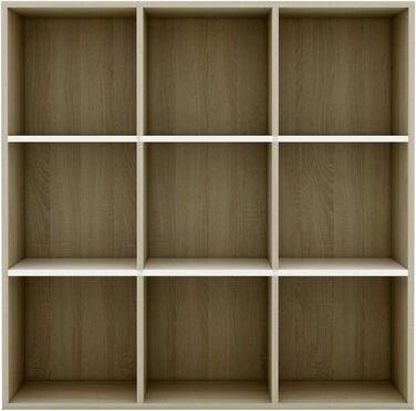 vidaXL книжкова шафа з 9 відділеннями, біла та дуб сонома, 98x29x97,5 см, стелаж для книг і документів, деревостружкова плита