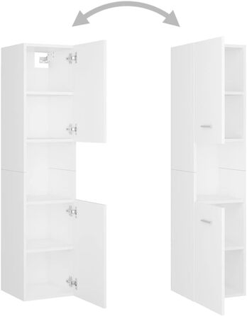 Шафа для ванної vidaXL з 2 дверцятами та 5 полицями, біла, 30x30x130 см, ДСП, високий шафа для ванної кімнати