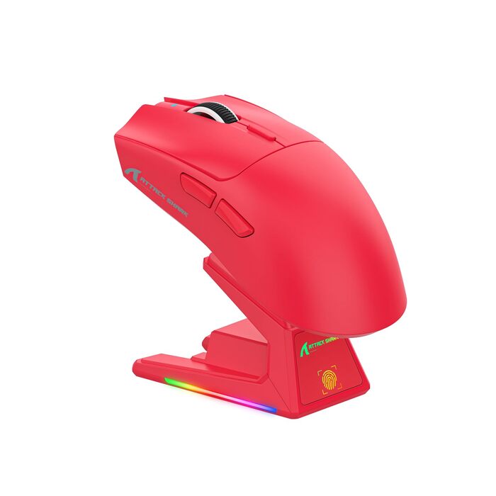 Ігрова бездротова миша Attack Shark X1 з RGB док-станцією, сенсором PixArt PAW3395PRO, 40000 DPI, вага 53г, підтримка BT/2.4G/Wired для Windows, Mac, Xbox, PS (Білий/Червоний)