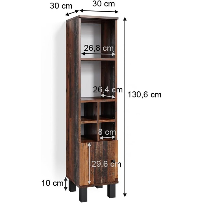 Висока шафа Vicco Fynn, дуб рустикальний, 30x130,6 см, з малою дверцятами