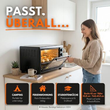 Міні-духовка Sommertal з конвекцією та аерофритюрницею 45л, 1800W: випічка, гриль, піца