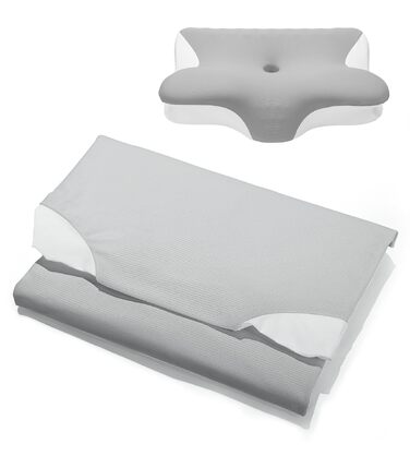Ортопедична подушка з піни Memory Foam 2-в-1 для сну на боці, спині та животі, регульована висота, 60x41.5x10/12 см, світло-сіра