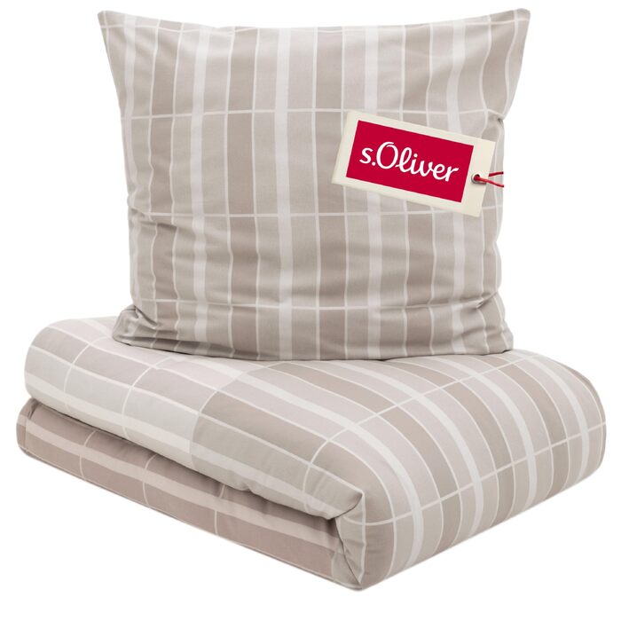 Постільна білизна s.Oliver Satin-Flanell бавовняна, бежева в клітинку, 135x200 см та 80x80 см