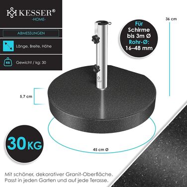 Підставка для парасолі KESSER Granit 30 кг, сталь, для саду/балкону, антрацит, діаметр 48 мм