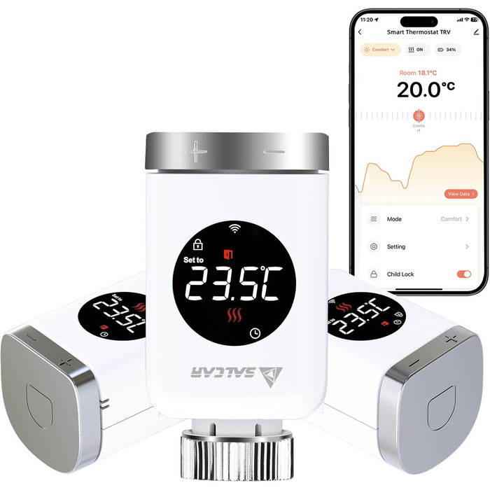 SALCAR TRV801W WiFi термостат для радіатора опалення Smart LCD, сумісний з Alexa та Google Home, Tuya Smart, 3 шт.