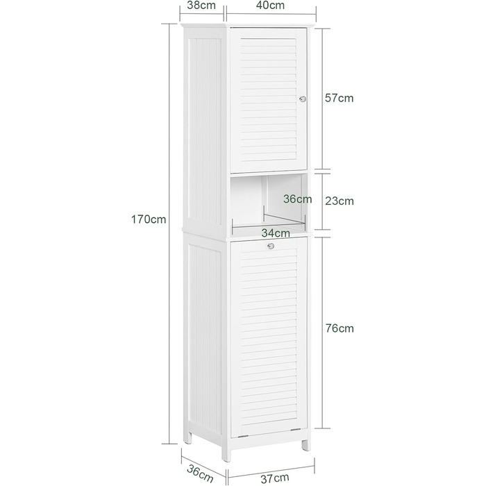 Висока шафа для ванної SoBuy BZR124-W з висувним кошиком для білизни, вузький білий шафа-органайзер 40x170x38 см