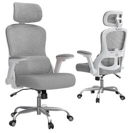Офісне крісло TRALT Ergonomic - ігрове крісло з регульованою підголівником та поперековою підтримкою. Крісло для дому та офісу, комп'ютерне крісло для великих людей, сітчасте крісло, вантажопідйомність 150 кг (Сірий)