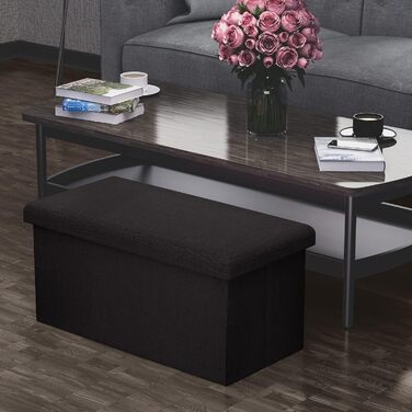 Складана пуф-скриня INTIRILIFE 78x38x38 см, чорна, діамант, з відділенням для зберігання, тканина під льон, багатофункціональний пуф-куб, підставка для ніг, органайзер, банкетка