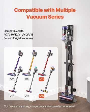 Стійка для пилососа VEVOR 298x298x1260 мм для серій V7, V8, V10, V11, V12, V15 + 4 антиковзні накладки + 3 кліпси для насадок