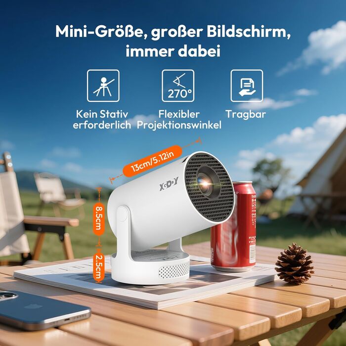 Портативний проєктор Xgody Gimbal 3: 720P HD, 4K/1080P, 12000 Люмен, Android 11.0, WiFi 6, Bluetooth, Auto Keystone, для домашнього кінотеатру