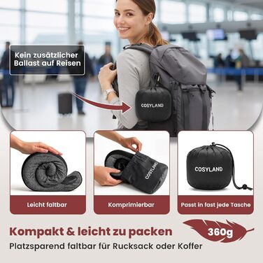 Подорожня подушка для шиї COSYLAND з ефектом пам'яті (Memory Foam) для літака та авто, ергономічна підставка 360°, чорна (набір: маска для сну, беруші, чохол)