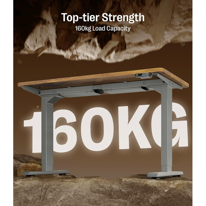 Електричний регульований стіл MAIDeSITe S2 Pro 140x70 см, сірий каркас + вінтажний коричневий, вантажопідйомність 160 кг, з захистом від зіткнень