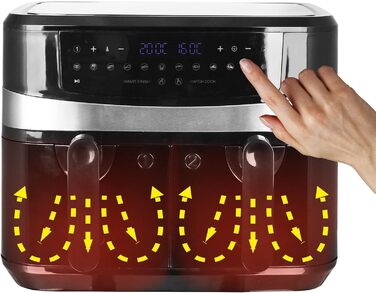 Цифрова подвійна аерофритюрниця Emerio, 2×5 л, 12 програм, без BPA, SMART FINISH, смаження без олії