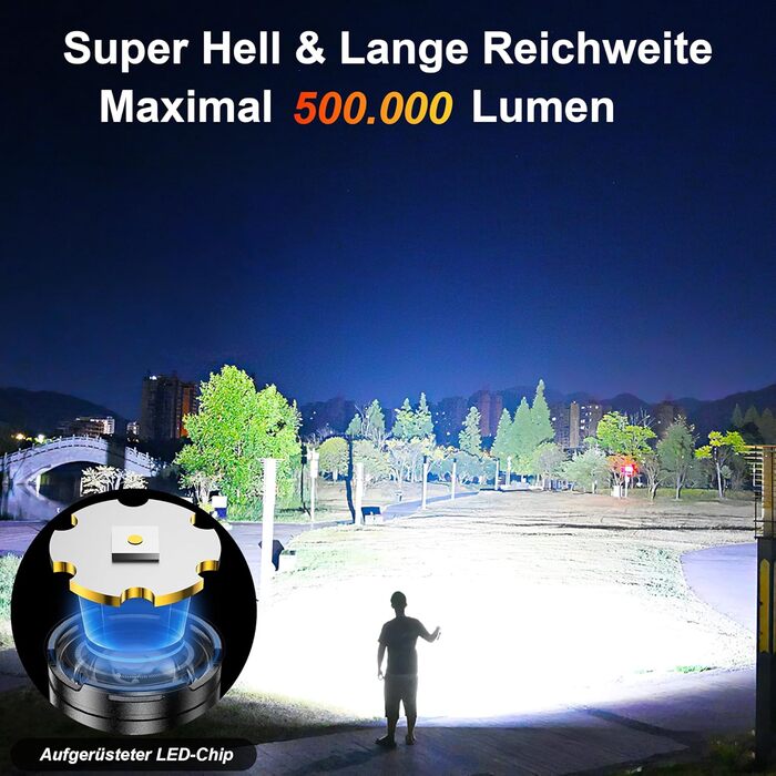 daphomeu Надяскрава LED ліхтарик 500000 люменів, акумулятор 10000 мАг, водонепроникний тактичний ліхтар із 5 режимами для кемпінгу, туризму, M100
