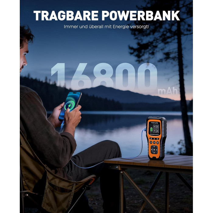 Бустер для авто TREKURE 7000A: Пусковий пристрій 12V з тестером акумулятора та OBD2 діагностикою для бензинових та дизельних двигунів до 10.0L, з LED-ліхтарем