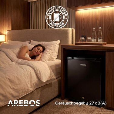 Міні-холодильник Arebos 40L: безшумний компактний бар для напоїв та офісу, з LED-підсвіткою, регулюванням температури та замком, чорний