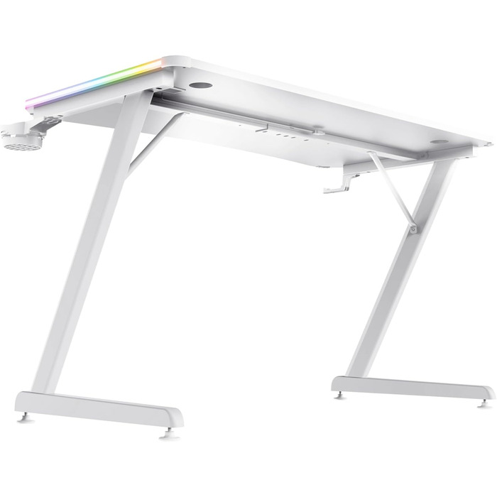 Ігровий стіл Trust Gaming GXT 709W Luminus RGB з підсвічуванням LED, 10 режимів, USB, білий, з тримачем для навушників та напоїв, 120 x 60 см