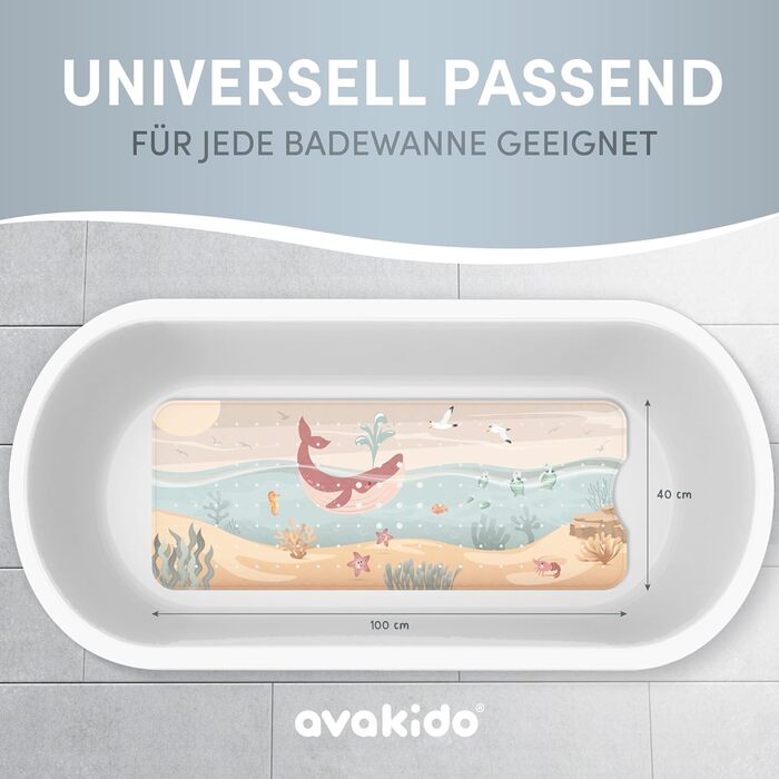 Дитячий килимок для ванни avakido®, протиковзкий, 100% BPA-Free, з 2 гачками, стійкий до цвілі, машинне прання, «Диво-кит»