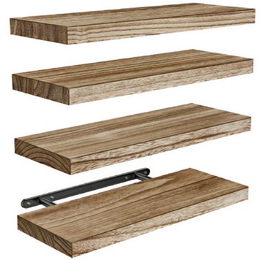 Настінна полиця AMADA HOMEFURNISHING з дерева Paulownia 40x15x2.5 см, світло-коричнева - для вітальні, спальні, кухні, офісу