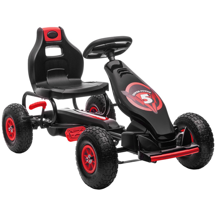 Дитячий карт, Kinder Gokart, з педальним приводом, регульоване сидіння, для використання в приміщенні та на вулиці, від 5 років, червоно-чорний, 121 x 58 x 61 см