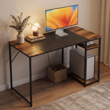 Письмовий стіл з полицями FurnitureR 120x60x74 см, дерев'яний та металевий, для дому, офісу, вітальні, в індустріальному стилі, чорно-коричневий