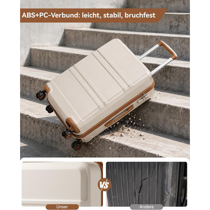 Валіза KONO середнього розміру (L, 65 см) з жорстким корпусом ABS+PC, TSA замком та подвійними колесами, 61 л, кремово-біла