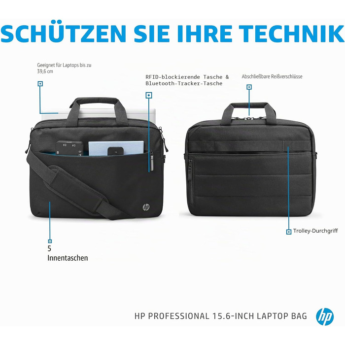 Сумка-чохол для ноутбука HP Professional до 15.6 дюймів, водовідштовхуюча, з RFID-захистом та подвійними замками, чорна
